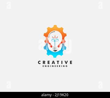Power of creation logo - working gears and light bulb concept Stock Vector