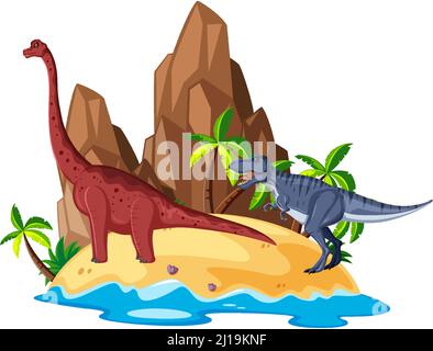 Scene with dinosaurs on island illustration Stock Vector