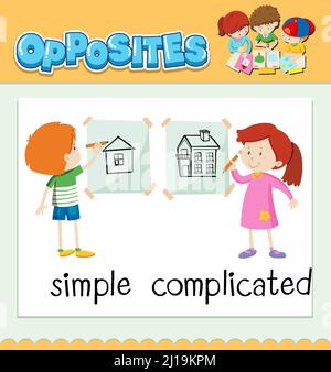 Opposite words for simple and complicated illustration Stock Vector