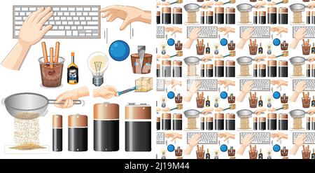Seamless background with science equipments illustration Stock Vector