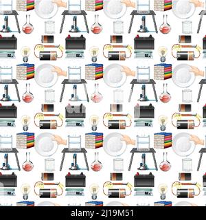 Seamless background with science equipments illustration Stock Vector