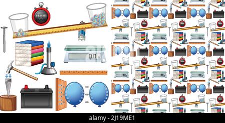 Seamless background with science equipments illustration Stock Vector