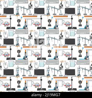 Seamless background with science equipments illustration Stock Vector
