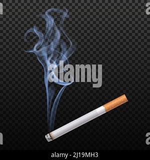 realistic cigarette smoke png Realistic cigarette image burns on transparent dark background in  traditional blanket with translucent puff of smoke vector illustration  Stock Vector Image & Art