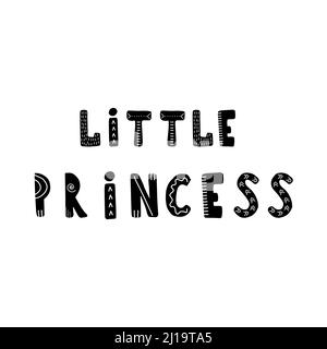 Little princess lettering. Hand drawn scandinavian phrase and inspiration quote for girl. Hygge children poster. Vector illustration in flat cartoon Stock Vector