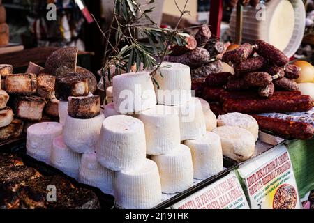 Ricotta, Ballaro market, oldest street market in Palermo, Albergheria district, Palermo, Sicily, Italy Stock Photo