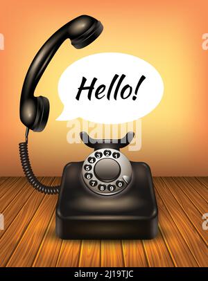 Isolated realistic old style or vintage telephone with speech bubble and text hello vector illustration Stock Vector