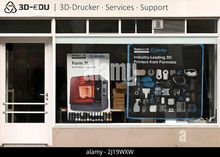 Shop window with advertising 3D printer Stock Photo