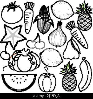 fruits andvegetables doodle outline  illustration Stock Vector