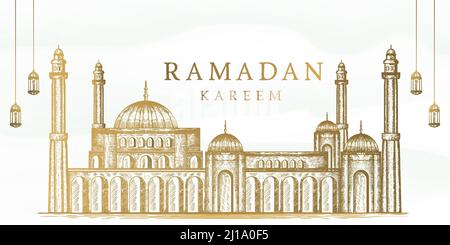 hand drawn ramadan kareem background illustration Stock Vector