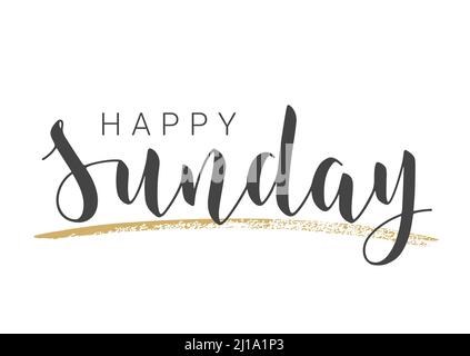 Vector Illustration. Handwritten Lettering of Happy Sunday. Template for Banner, Invitation, Party, Postcard, Poster, Print, Sticker or Web Product. Stock Vector