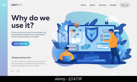 Personal digital security. Defence, protection from hackers, scammers flat vector illustration. Data breaches, data leakage prevention concept for ban Stock Vector