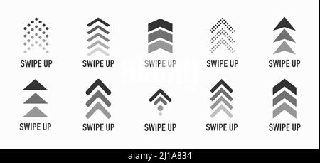 Swipe up, set of buttons for social media. Black arrows, buttons and web icons for advertising and marketing Stock Vector