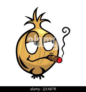 fresh onion head logo, sticker design tasty vegetable icon healthy food concept vector illustration free to downloads Stock Vector