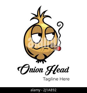 fresh onion head logo, sticker design tasty vegetable icon healthy food concept vector illustration free to downloads Stock Vector