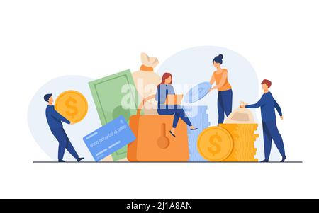 People protecting their cash. Men and women taking out financial insurance, defending money, business, bank account. Vector illustration for finance, Stock Vector