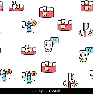 Children Dentist Dental Care Icons Set Vector Stock Vector