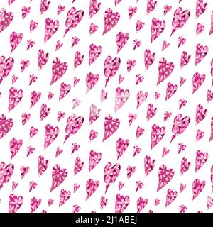 Hand-painted Valentine's seamless background with geometric heart shapes Stock Photo