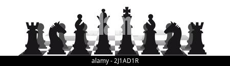 Chess game white background. Chess pieces on chessboard. Vector banner Stock Vector
