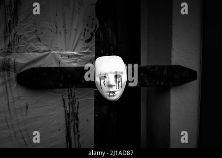 Spooky scary corpse doll, ghost decoration Stock Photo