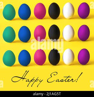 Colorful eggs on the yellow background. Easter, diversity, food concept Stock Photo