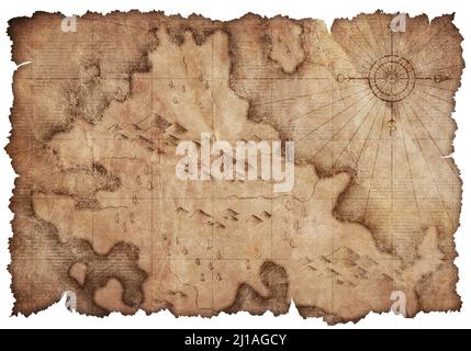 medieval pirates map with hidden treasures isolated Stock Photo