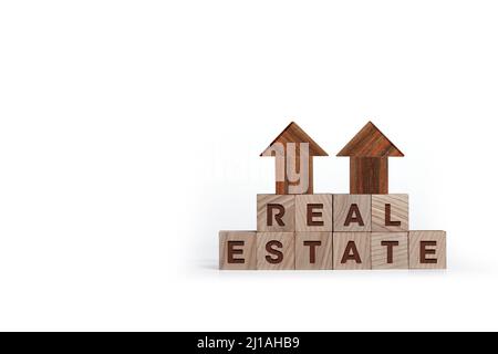Real estate concept made of blocks with home sign isolated on white background Stock Photo
