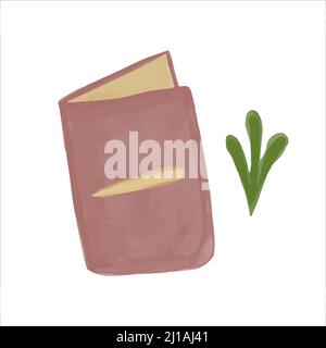 Watercolor diary and palm branch in boho style. Vector illustration. Stock Vector