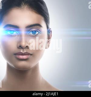 Concepts of laser eye surgery or visual acuity check-up Stock Photo
