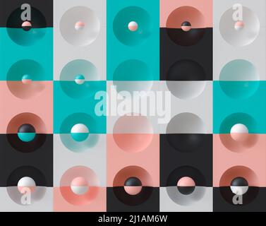 abstract background in different colors and concave shapes and spheres. 3d render Stock Photo
