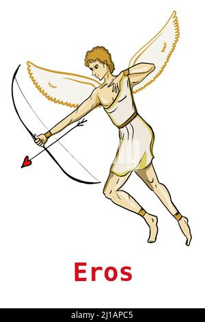 Greek mythology Gods, Eros,illustration ,white background,line drawing. Stock Photo