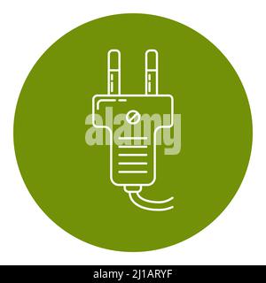 Plug icon in thin line style. Electricity connection symbol in round frame. Stock Vector