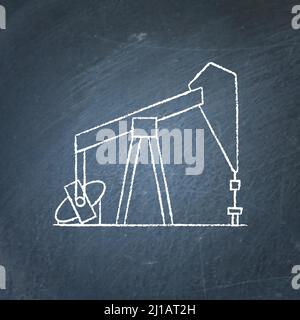 Oil rig icon sketch on chalkboard. Exploration and oil production symbol - chalk drawing on blackboard. Stock Vector