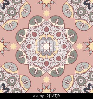 Oriental lace seamless background with circle ornament Stock Vector