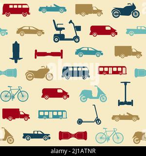 Seamless pattern with different transport icons in flat style Stock Vector