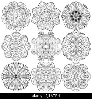 Collection of round lace hand drawn ornaments Stock Vector