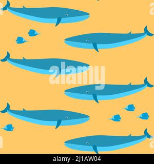 Seamless pattern with whales and small fish Stock Vector