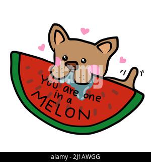 You are one in a melon, dog eating watermelon cartoon vector illustration Stock Vector