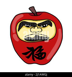 Daruma apple with Japanese word mean rich cartoon vector illustration Stock Vector