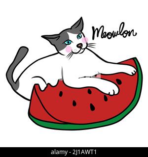 Cat and watermelon cartoon vector illustration Stock Vector
