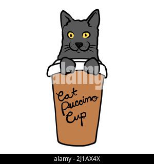 Catpuccino, cat in coffee cup cartoon vector illustration Stock Vector