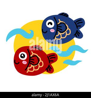 Cute fish couple logo cartoon vector illustration Stock Vector
