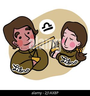 Cute Libra Horoscope cartoon vector illustration Stock Vector