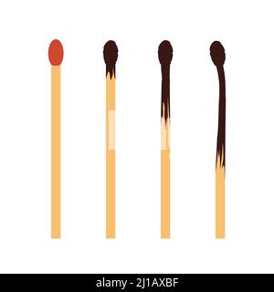 Burning of match at different stages. Lightning equipment in flat style. Stock Vector