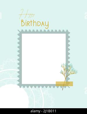 Happy Birthday collage blue postcard vintage style, lace doily, scrapbooking, for congratulations, place to insert. Vector illustration Stock Vector