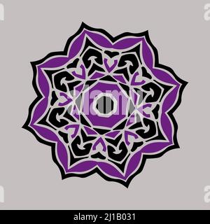 oriental flower mandala, pattern for ceramics and embroidery. Vector illustration Stock Vector