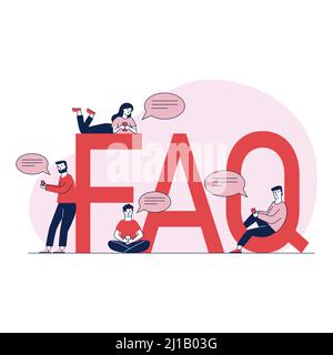 People asking questions and getting instructions. User support for search useful information and problem solution vector illustration. Men and women s Stock Vector