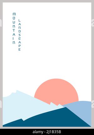 Abstract mountain landscape poster. Geometric landscape background in asian japanese style.  Stock Vector