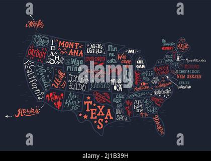 Fun hand written USA design, cute doodle letters template, great for cards, textiles, banners, wallpapers, 4th of July - vector design Stock Vector