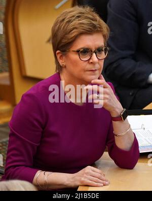 First Minister of Scotland Nicola Sturgeon during First Minster's Questions at the Scottish Parliament in Holyrood, Edinburgh. Picture date: Thursday March 24, 2022.